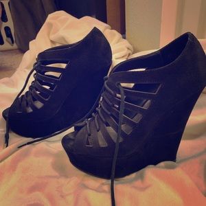 Black suede black wedges